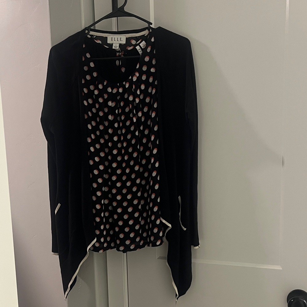 Elle Black Cardigan with Polka Dot Blouse